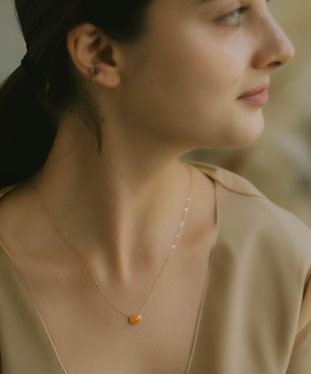 10K Gold Oval Gemstone Necklace | ELIA-TRE