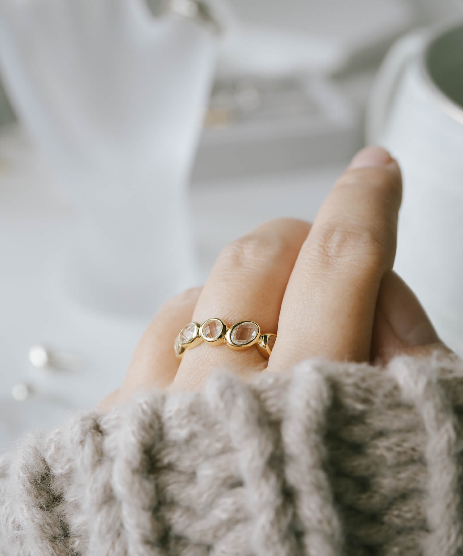 18K Gold Plated Sterling Silver White Quartz Eternity Gemstone Ring | ANTHEIA CRYSTA