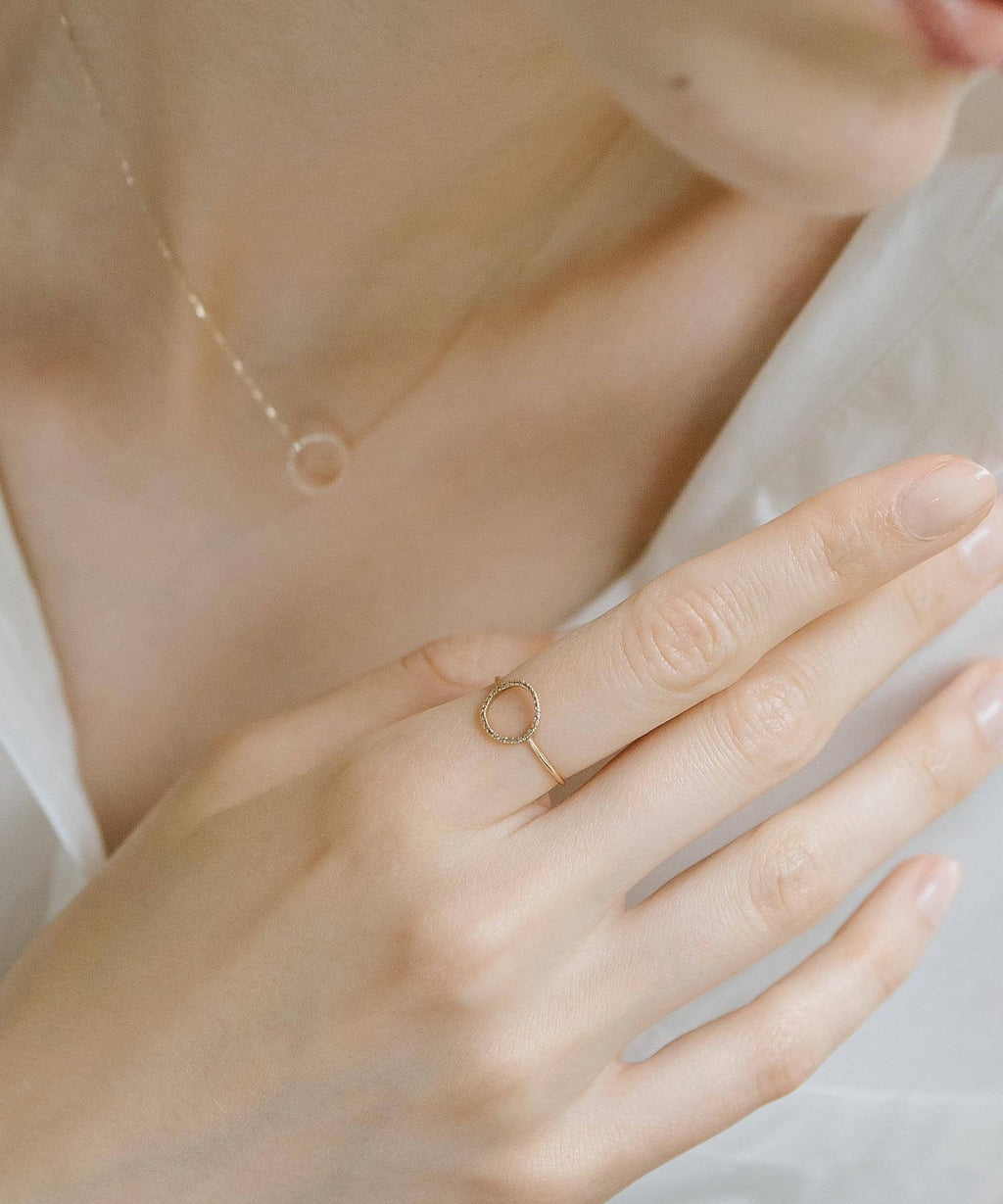 10K Gold Pave Diamond Open Circle Ring | FOSSOLE