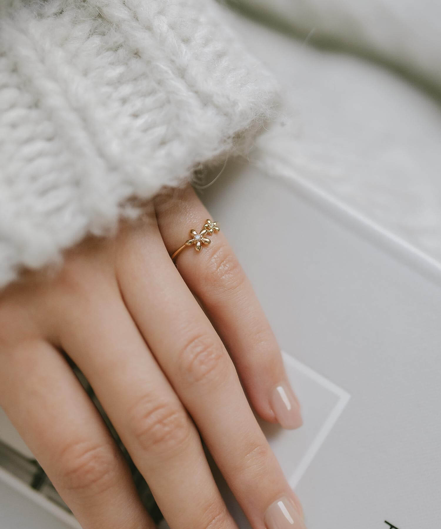 10K Gold Diamond Flower Ring | TERRA-FIORE