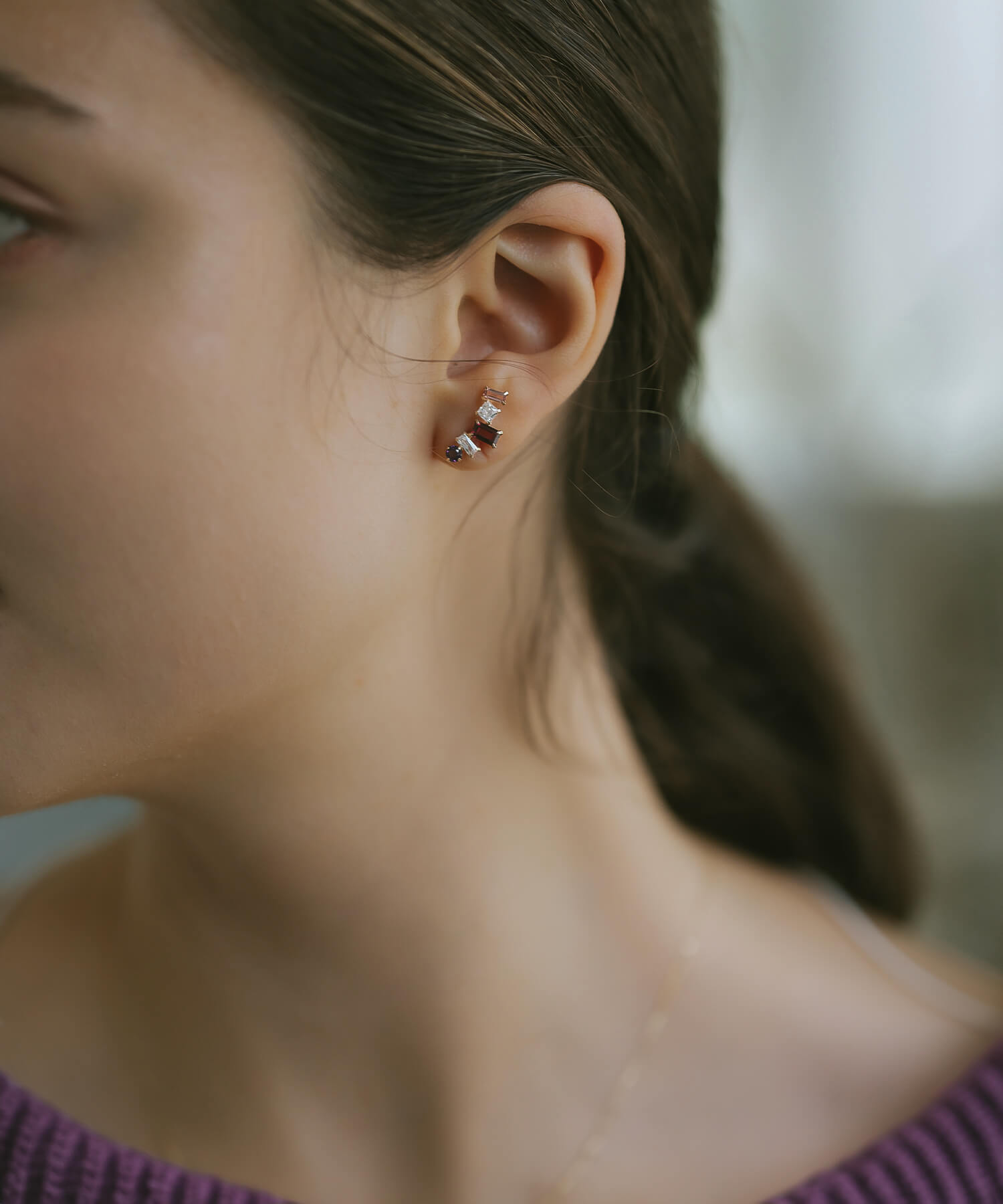 10K Gold Multi Gemstone Earring | TETRA-FEM