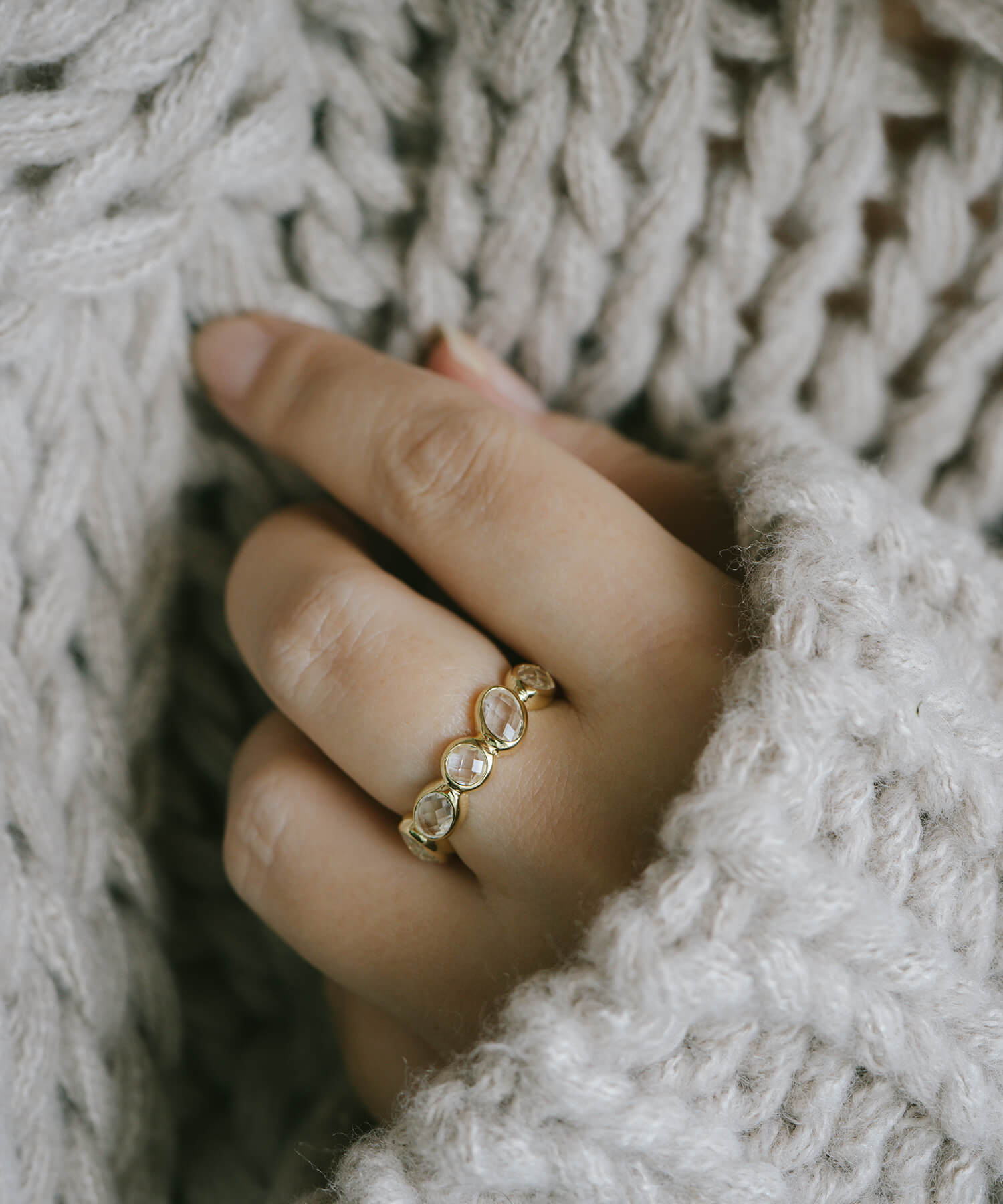 18K Gold Plated Sterling Silver White Quartz Eternity Gemstone Ring | ANTHEIA CRYSTA