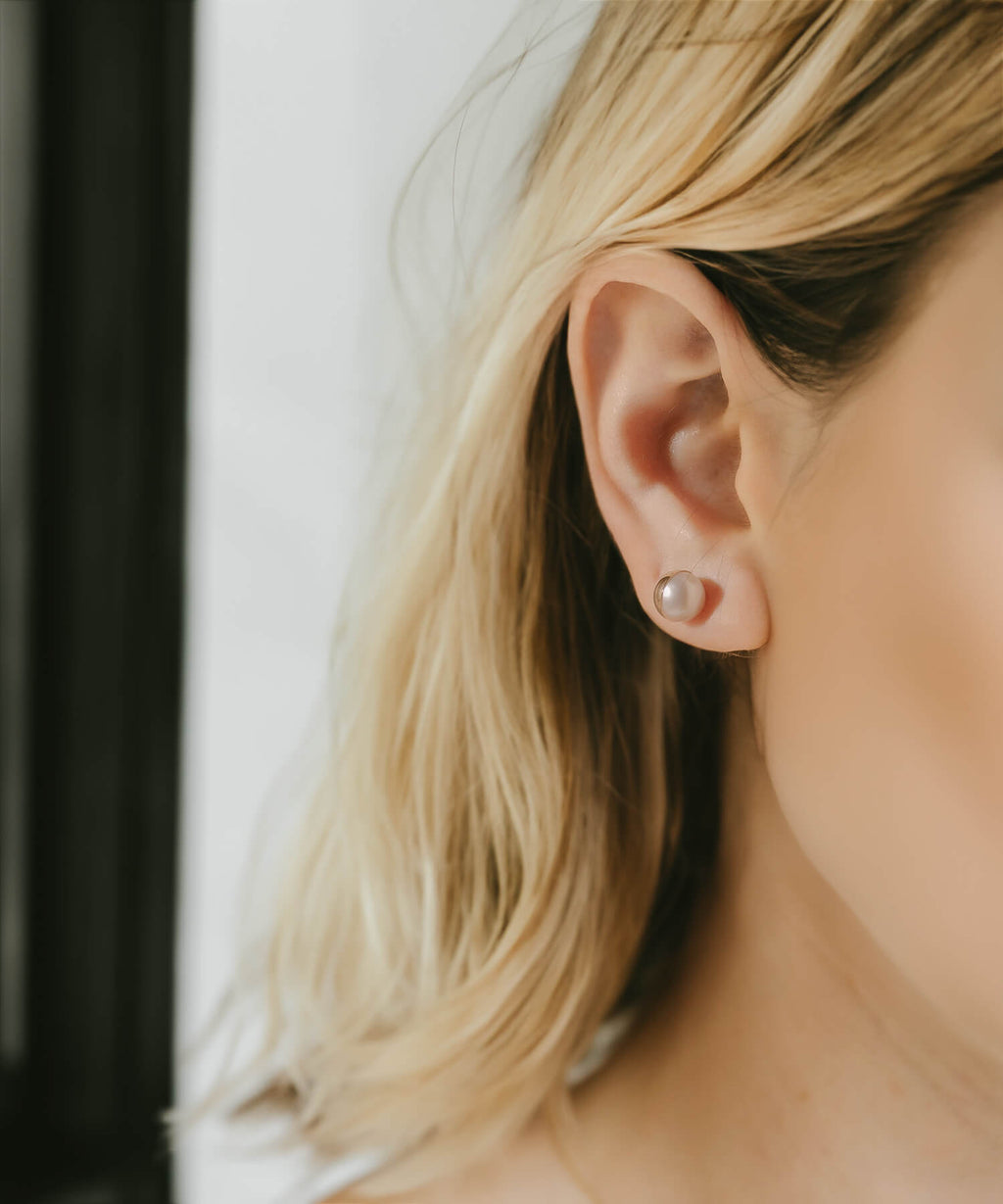 18K Gold 8mm Half Cap Stud Earrings | LALUNO