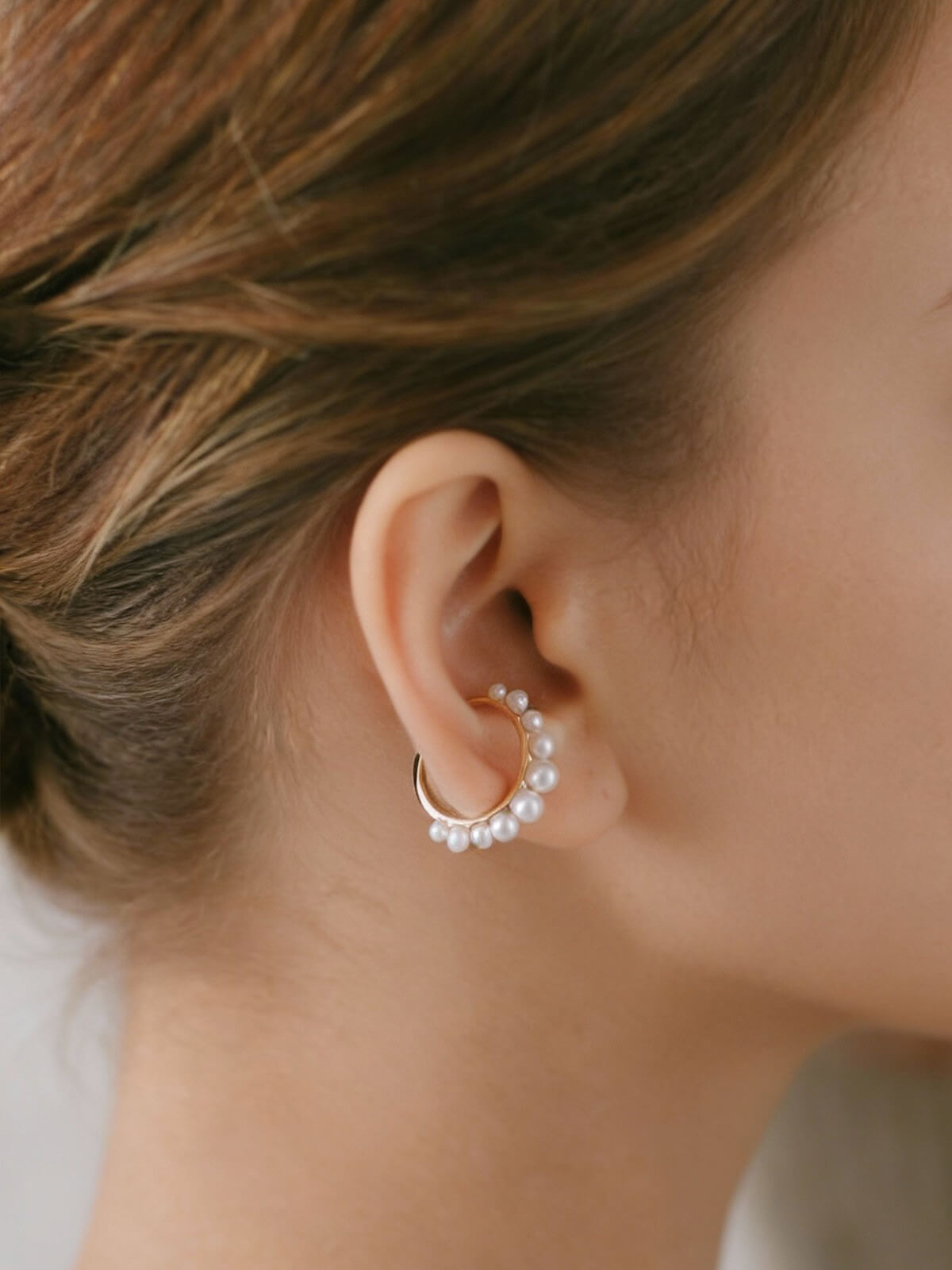 10K Gold Tambourine Pearl Earcuff | PANDERETTA