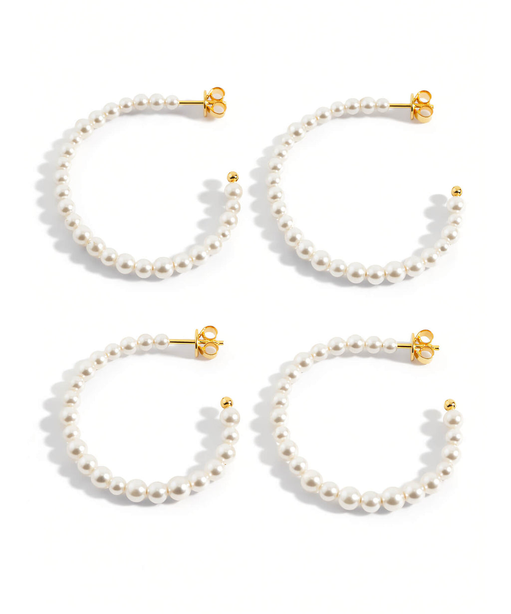 18K Gold Plated Sterling Silver Aperta Pearl Hoop Earrings | MUNE