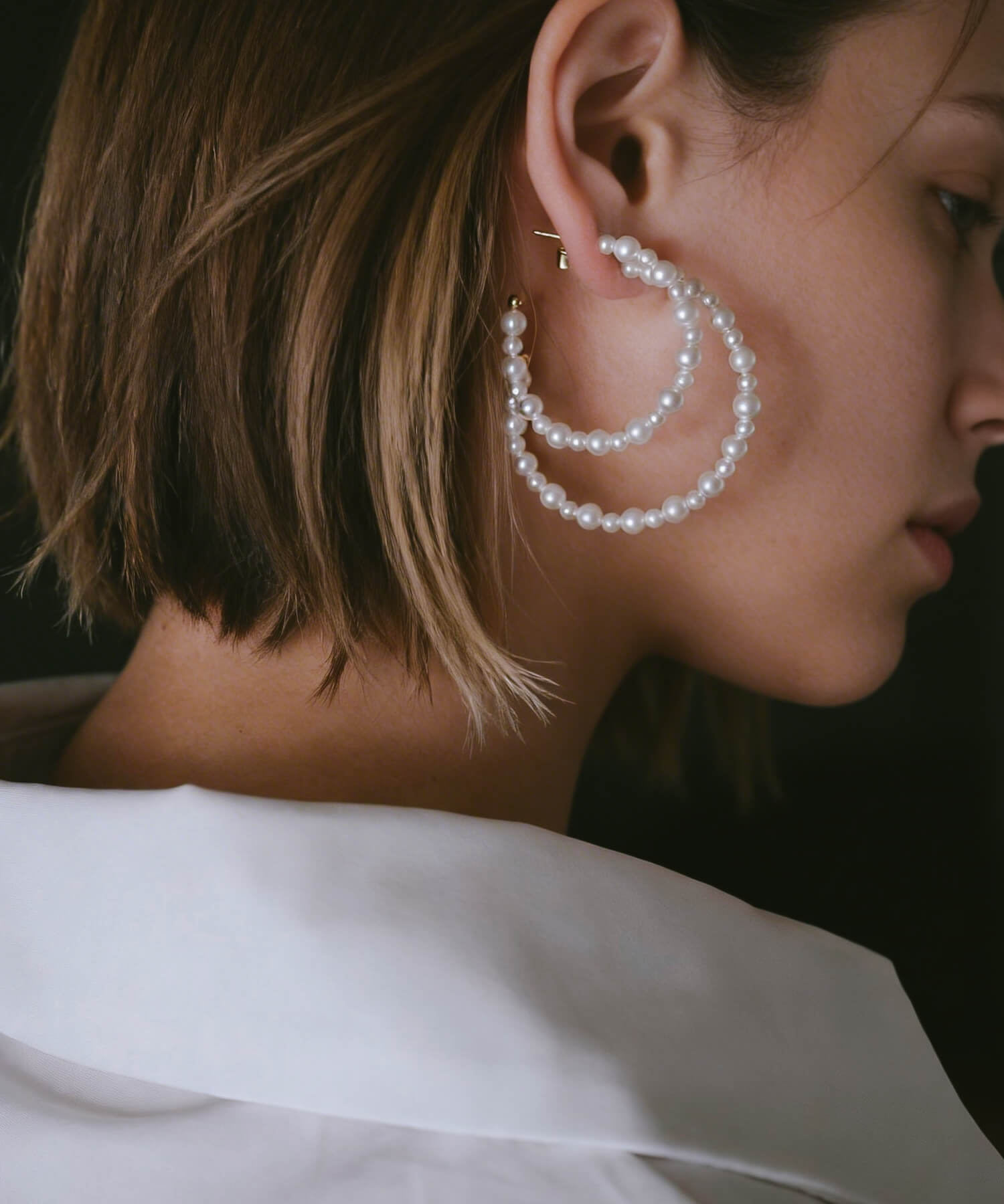 18K Gold Plated Sterling Silver Aperta Pearl Hoop Earrings | MUNE