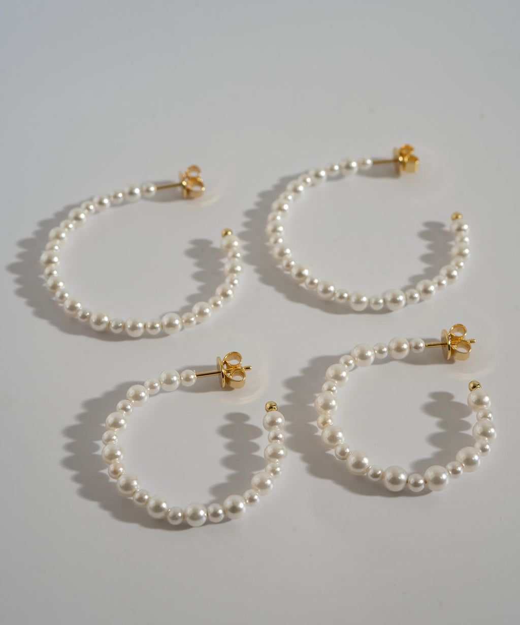 18K Gold Plated Sterling Silver Aperta Pearl Hoop Earrings | MUNE