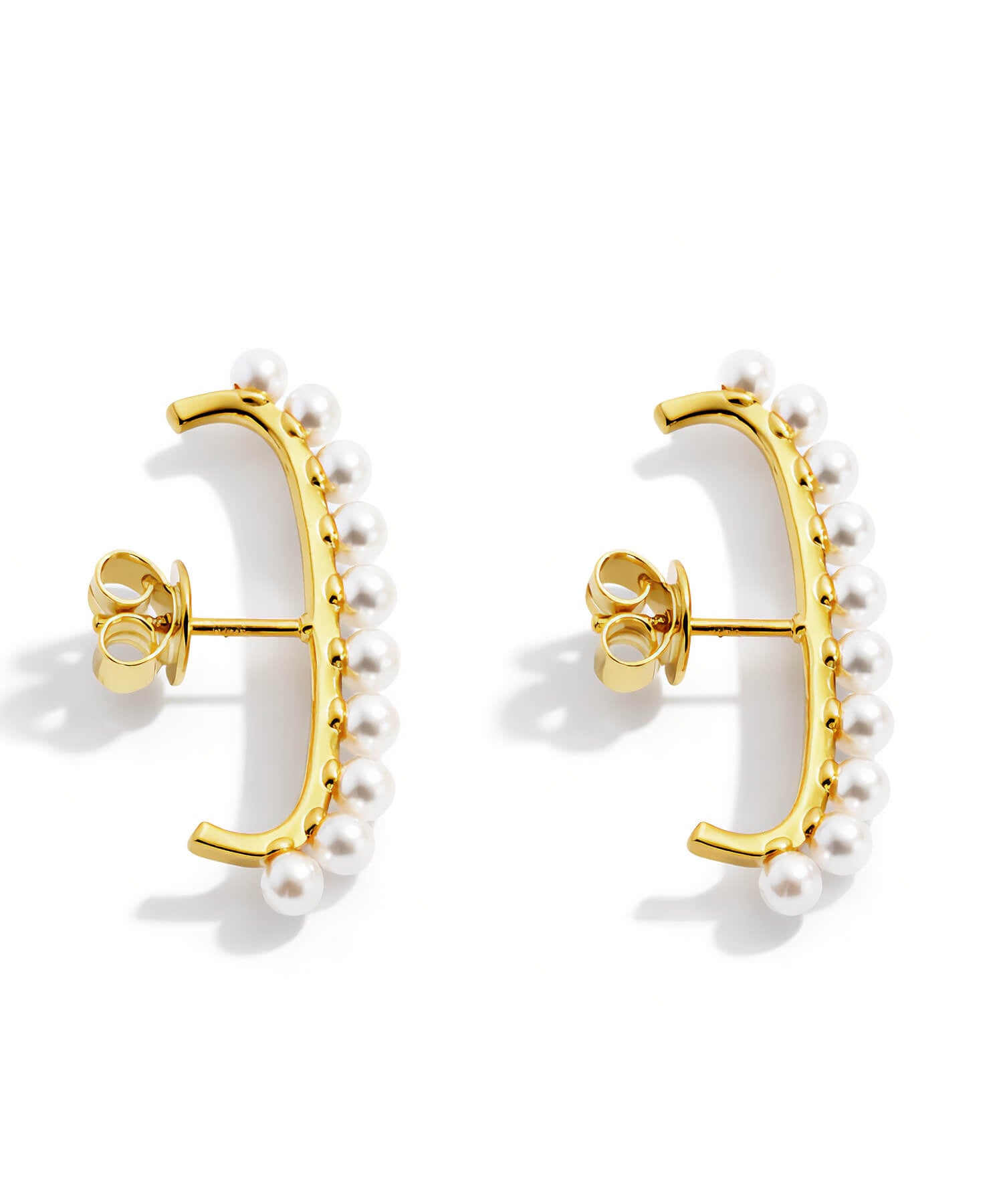18K Gold Plated Sterling Silver Lune Bow Pearl Earrings | NELVI