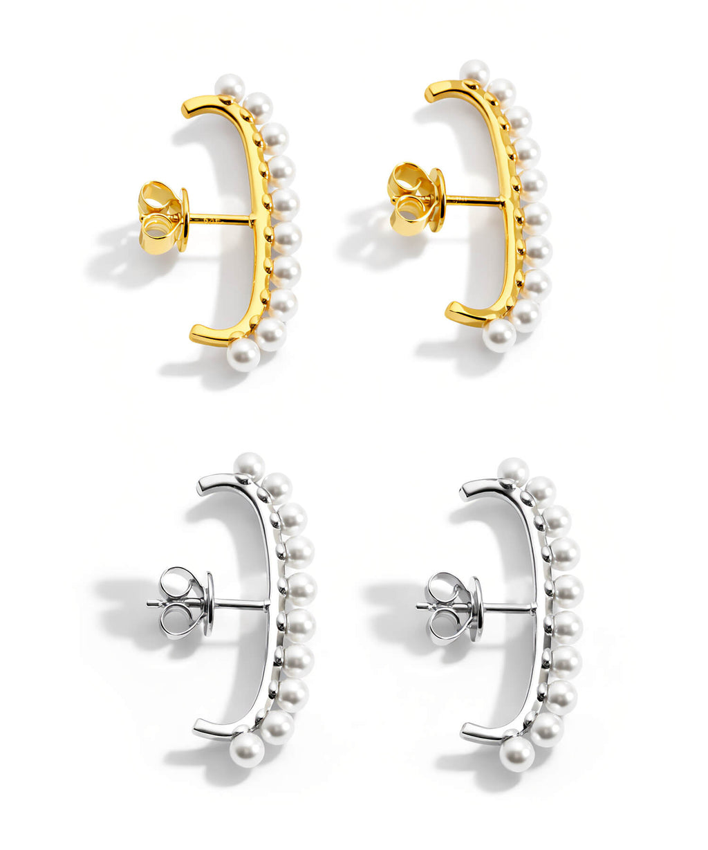 18K Gold Plated Sterling Silver Lune Bow Pearl Earrings | NELVI