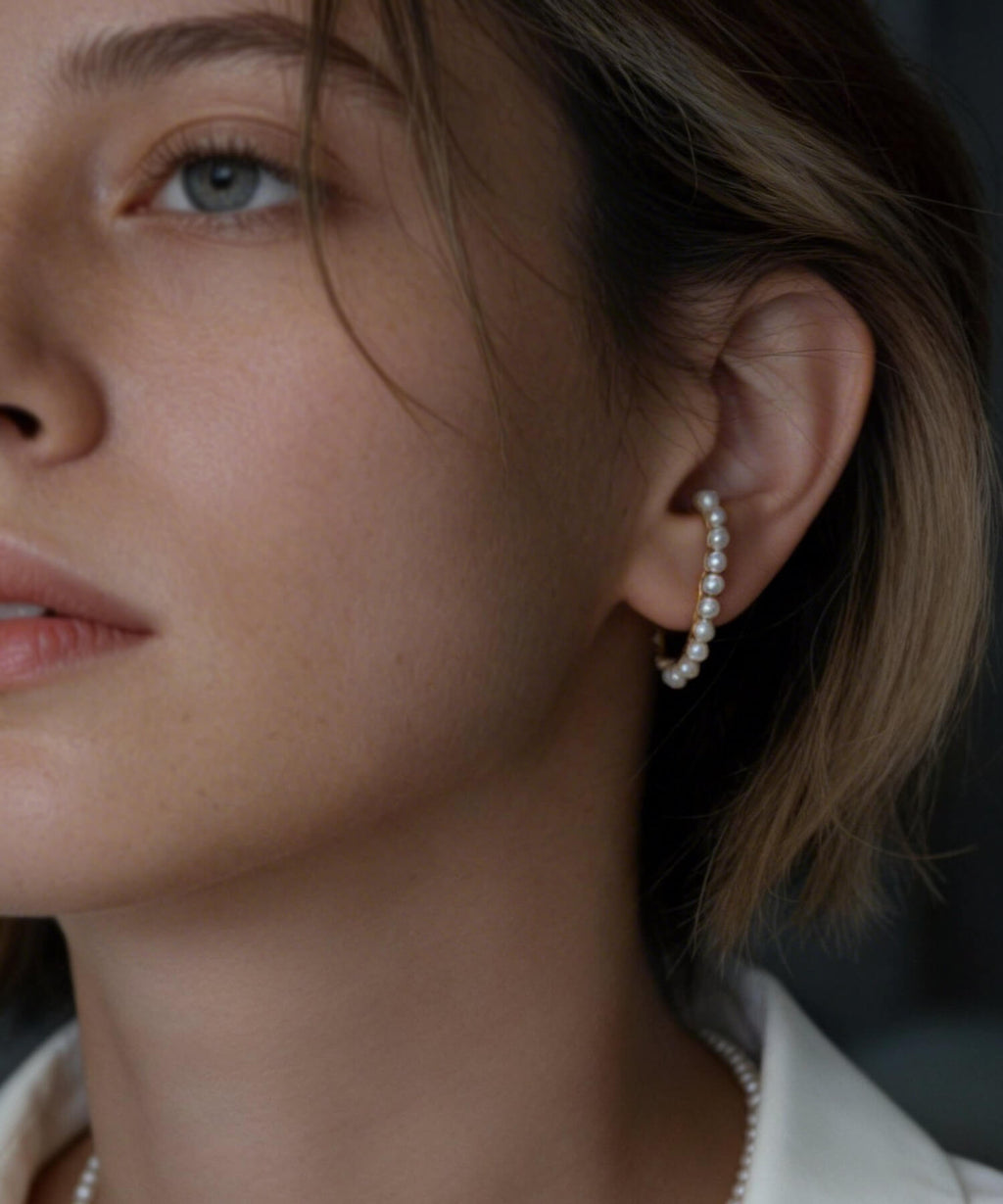 18K Gold Plated Sterling Silver Lune Bow Pearl Earrings | NELVI
