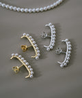 18K Gold Plated Sterling Silver Lune Bow Pearl Earrings | NELVI