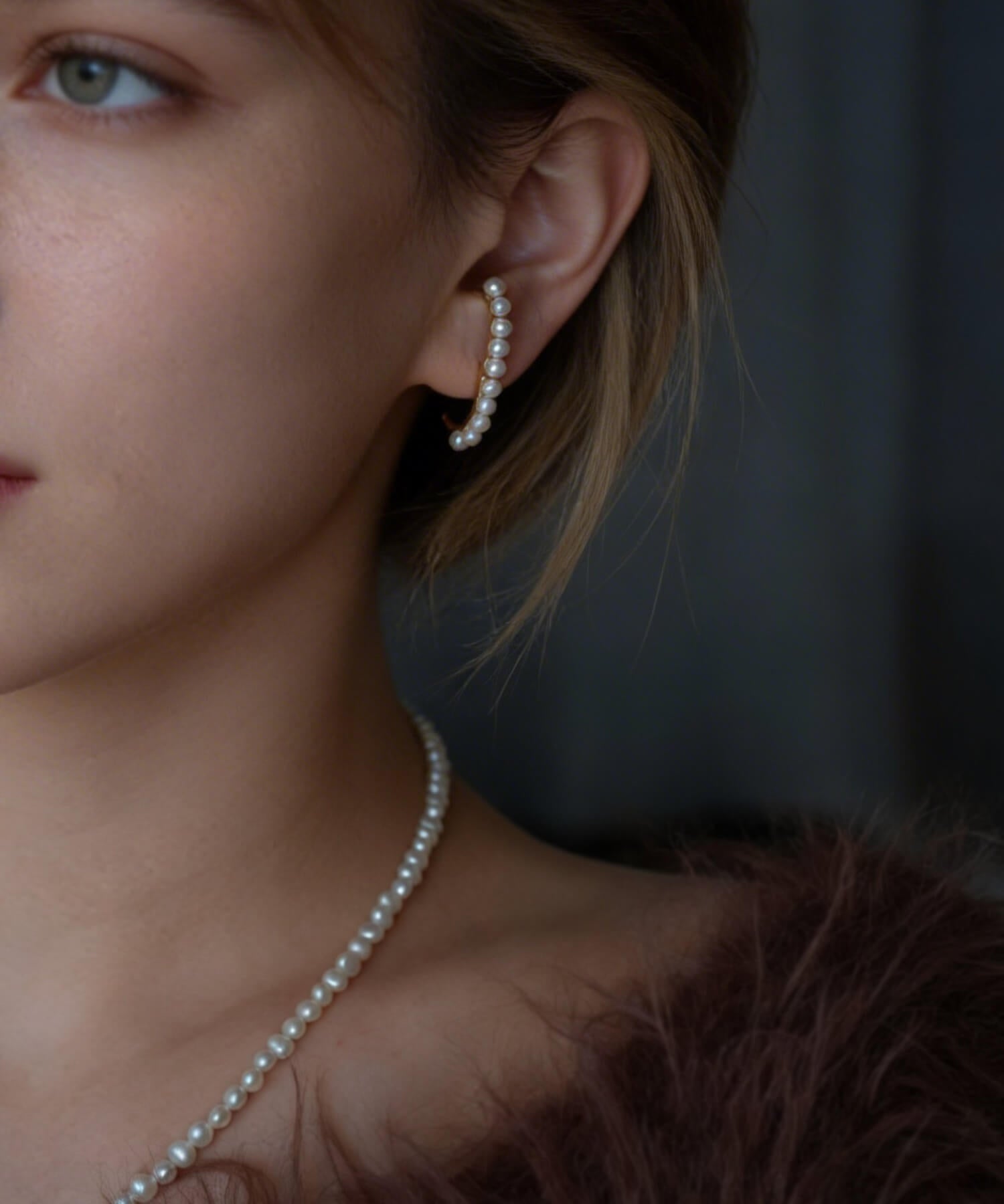 18K Gold Plated Sterling Silver Lune Bow Pearl Earrings | NELVI