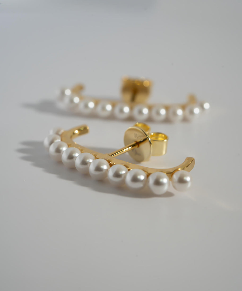 18K Gold Plated Sterling Silver Lune Bow Pearl Earrings | NELVI