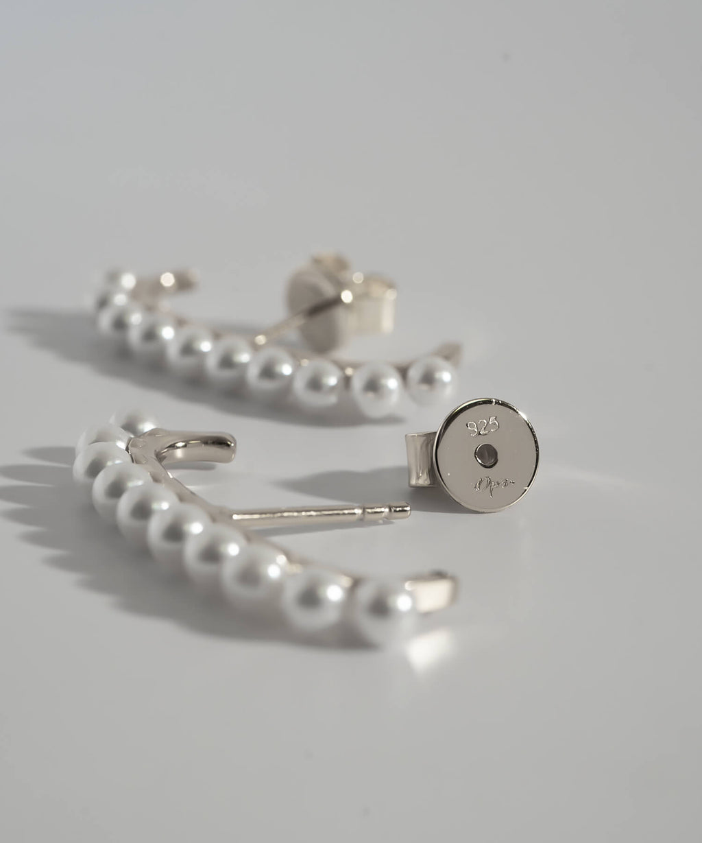 18K Gold Plated Sterling Silver Lune Bow Pearl Earrings | NELVI
