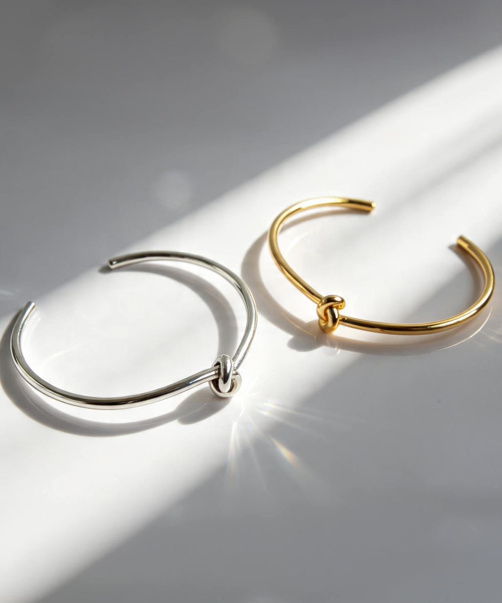 18K Gold Plated Sterling Silver Tight Knot Bangle | OBLIGA