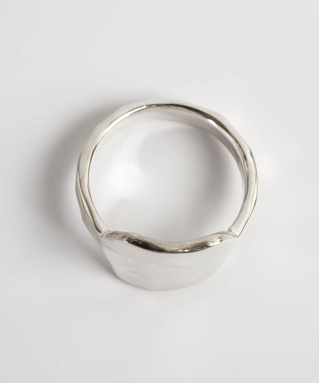 18K Gold Plated Sterling Silver Hammer Finish Flat Ring | OLIEOLIE