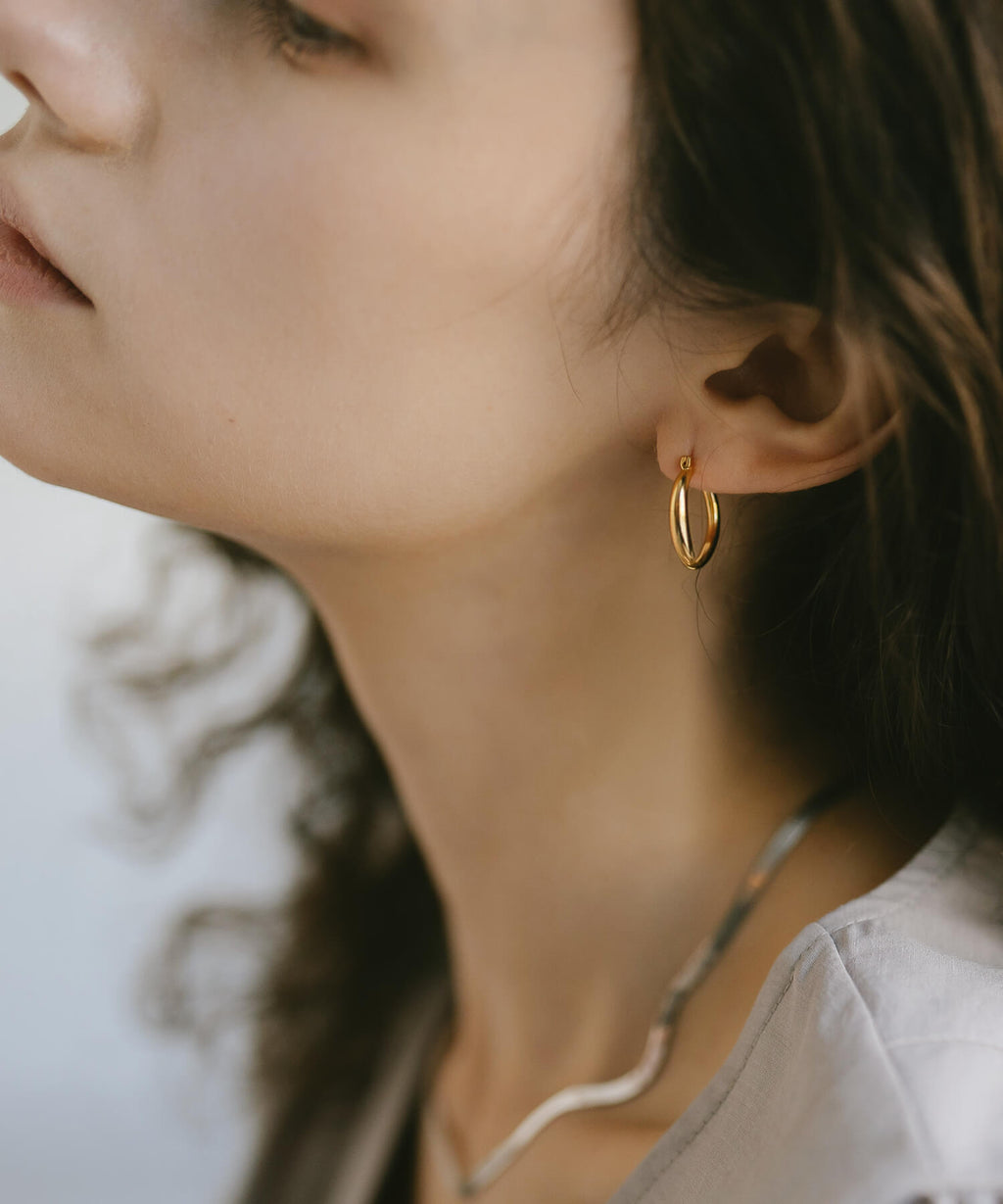 18K Gold Plated Sterling Silver Round Hoop Earrings | ORIFAR-HOOP