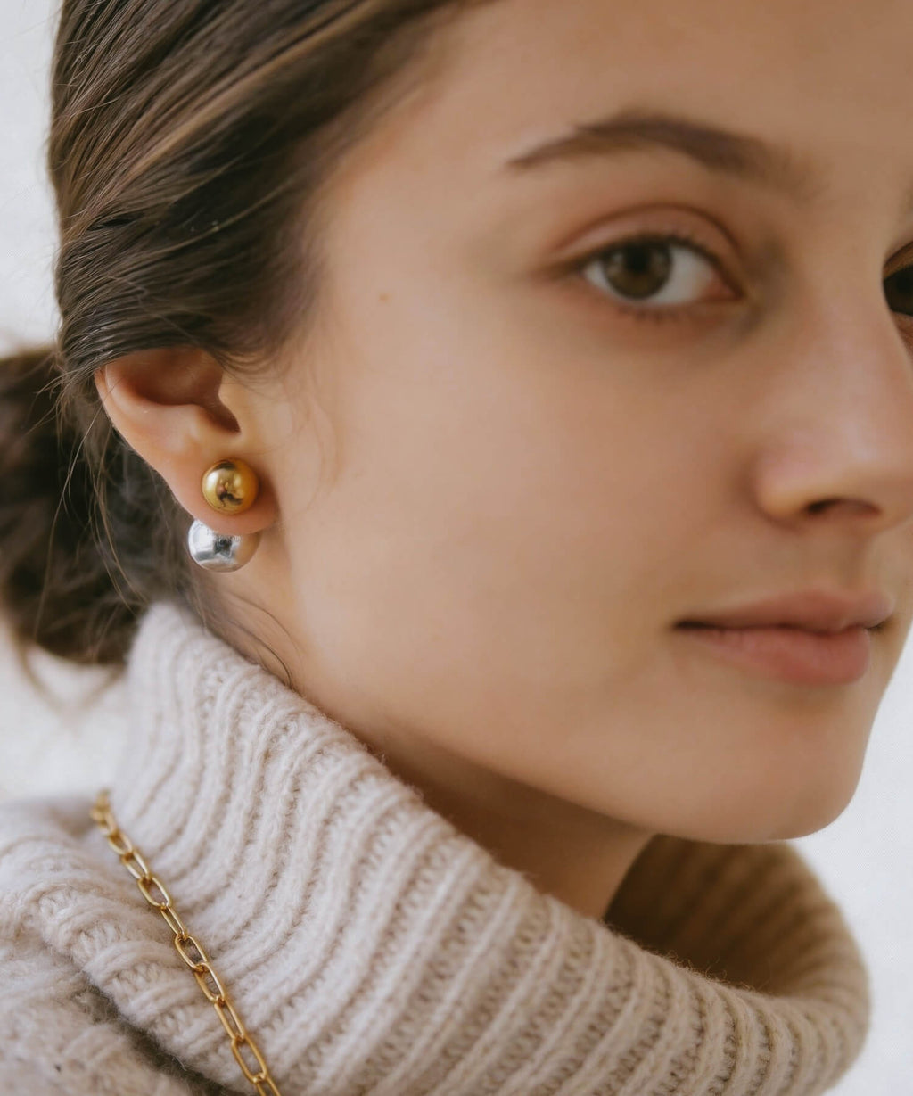 18K Gold Plated Sterling Silver Round Ball Stud Earrings | PALLO