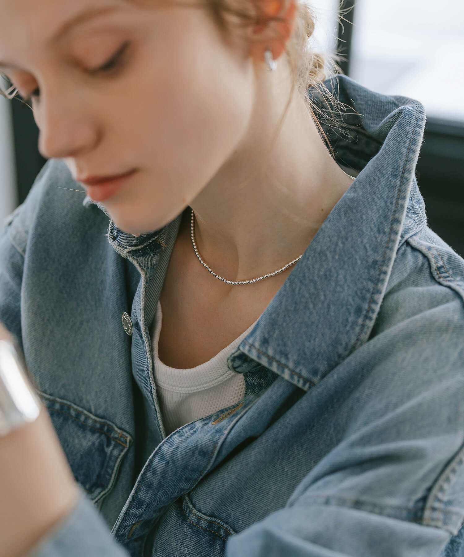 925 Sterling Silver Milli Grain Choker Necklace | PALMYLA-CHOKER