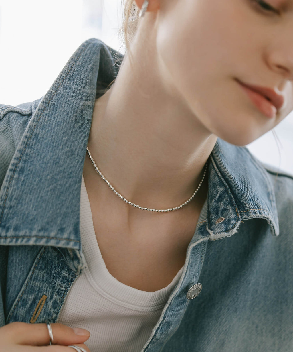 925 Sterling Silver Milli Grain Choker Necklace | PALMYLA-CHOKER
