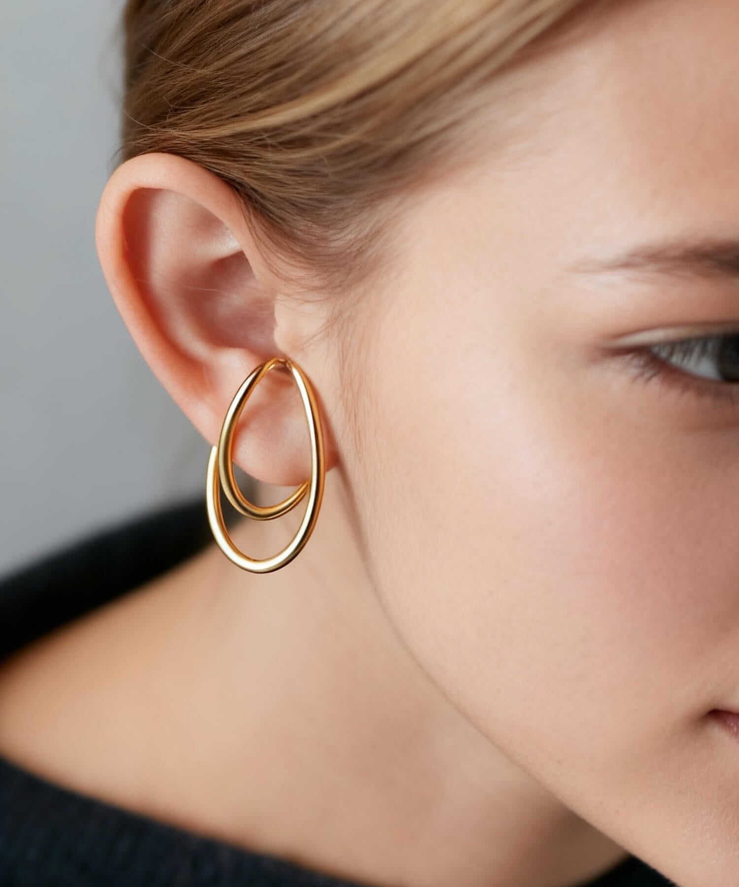 18K Gold Plated Sterling Silver Obal Oblong Earcuff | PALUNI
