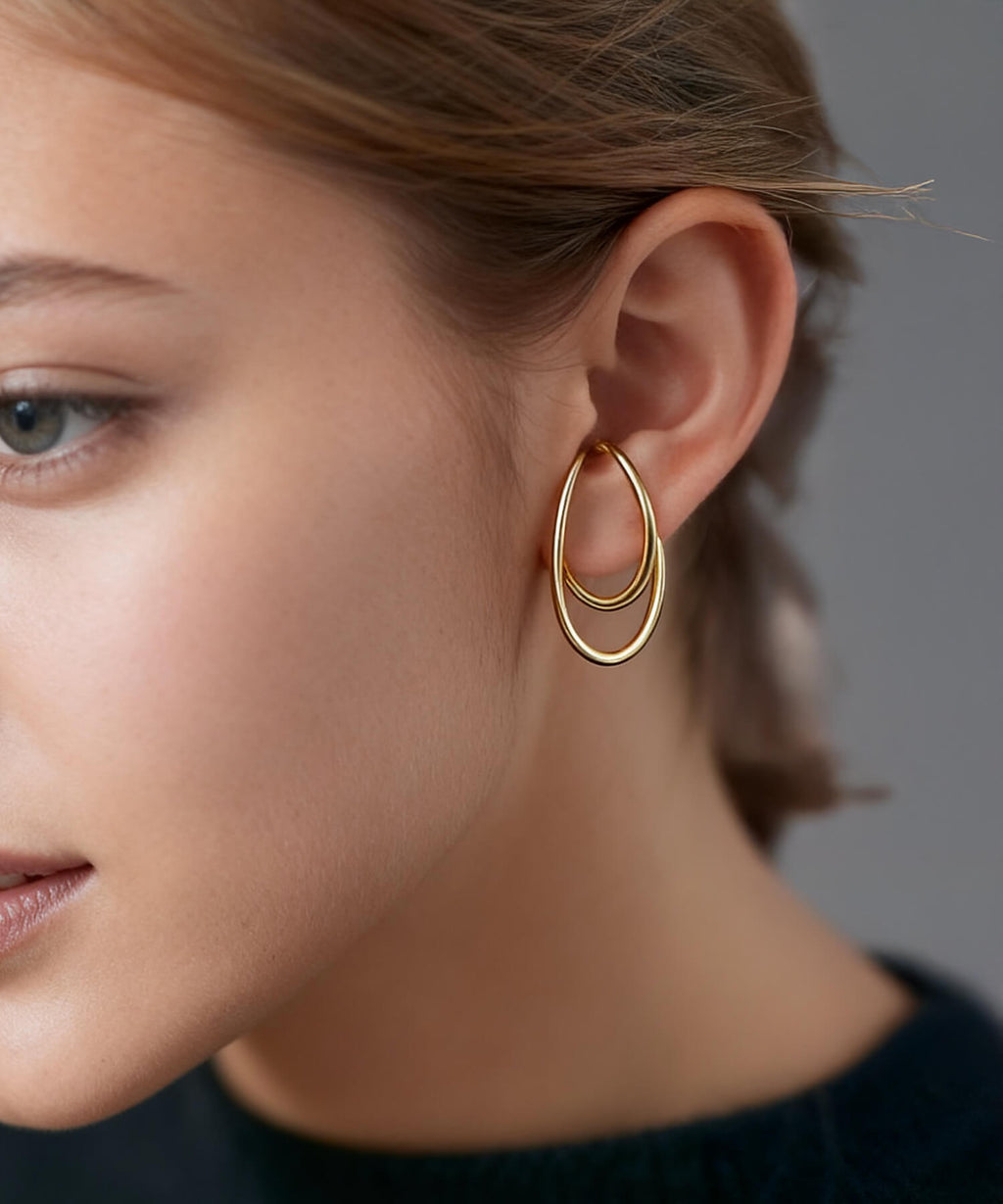 18K Gold Plated Sterling Silver Obal Oblong Earcuff | PALUNI