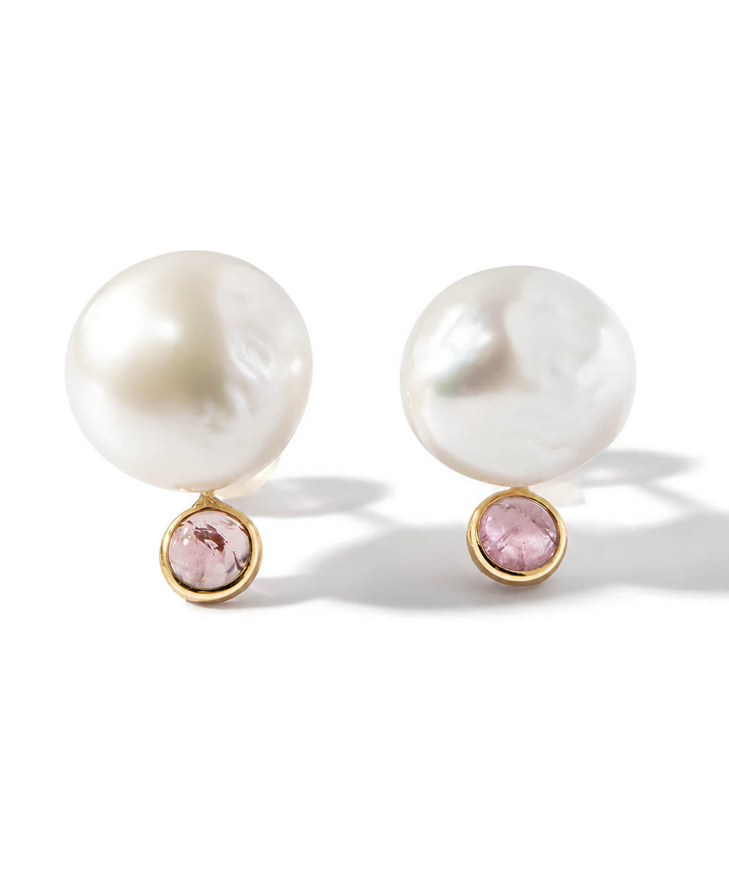 10K Gold Pearl and Gemstone Drop Earrings | PERLE-STILLA