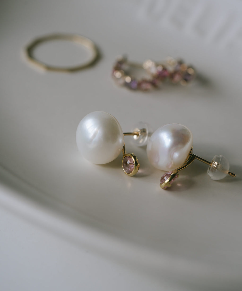 10K Gold Pearl and Gemstone Drop Earrings | PERLE-STILLA