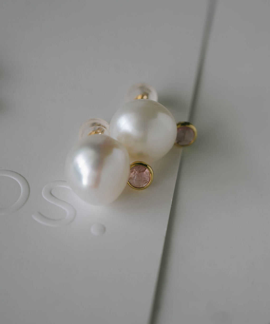 10K Gold Pearl and Gemstone Drop Earrings | PERLE-STILLA