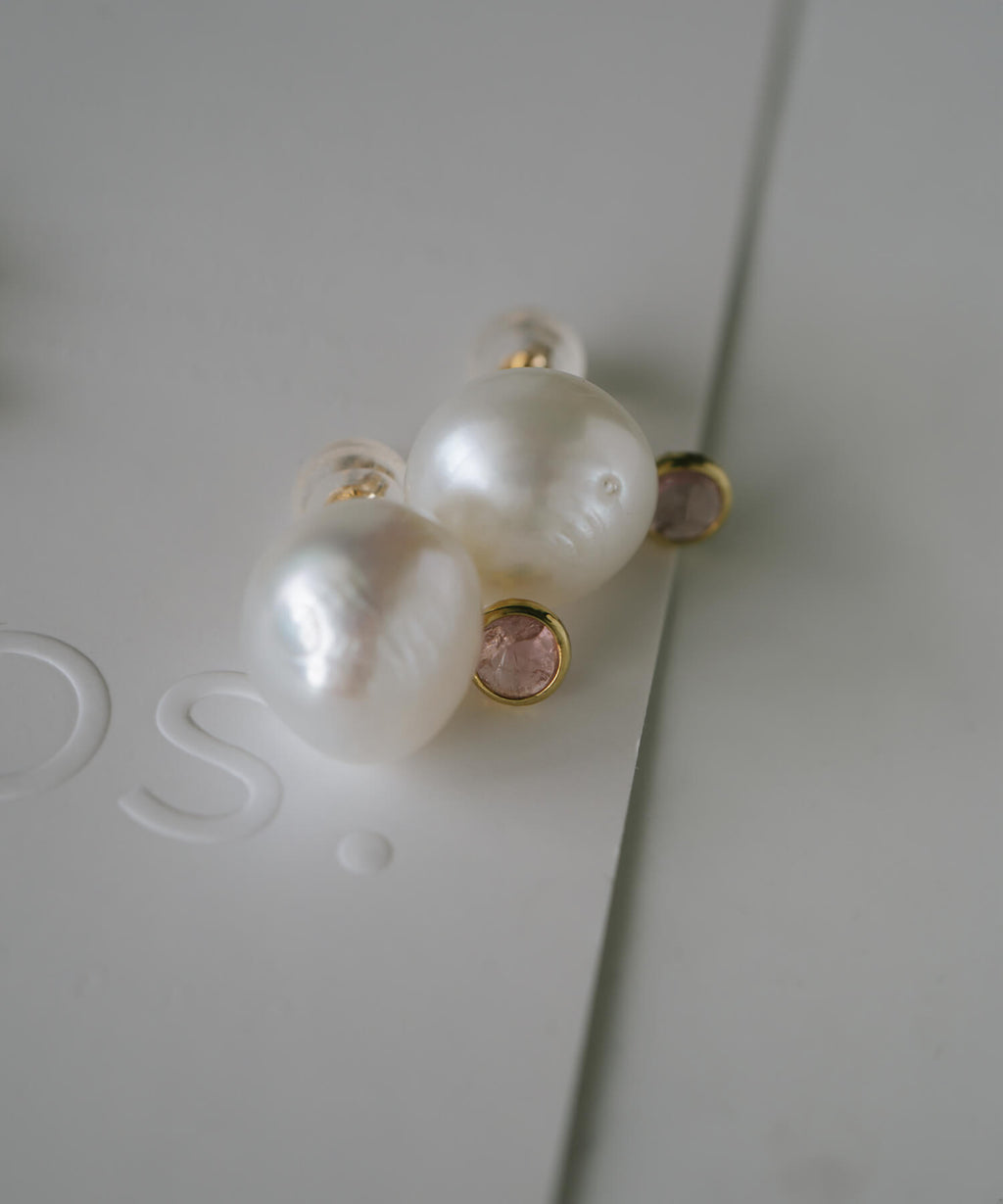10K Gold Pearl and Gemstone Drop Earrings | PERLE-STILLA