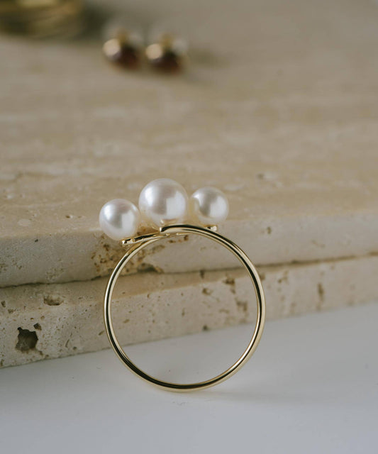 K10 Swirl Ring with Triple Freshwater Pearls | PERLE-DINI