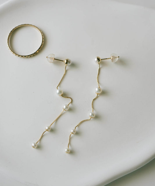 K10 Pearl Dangle Threader Earrings | PERLE-QUINT