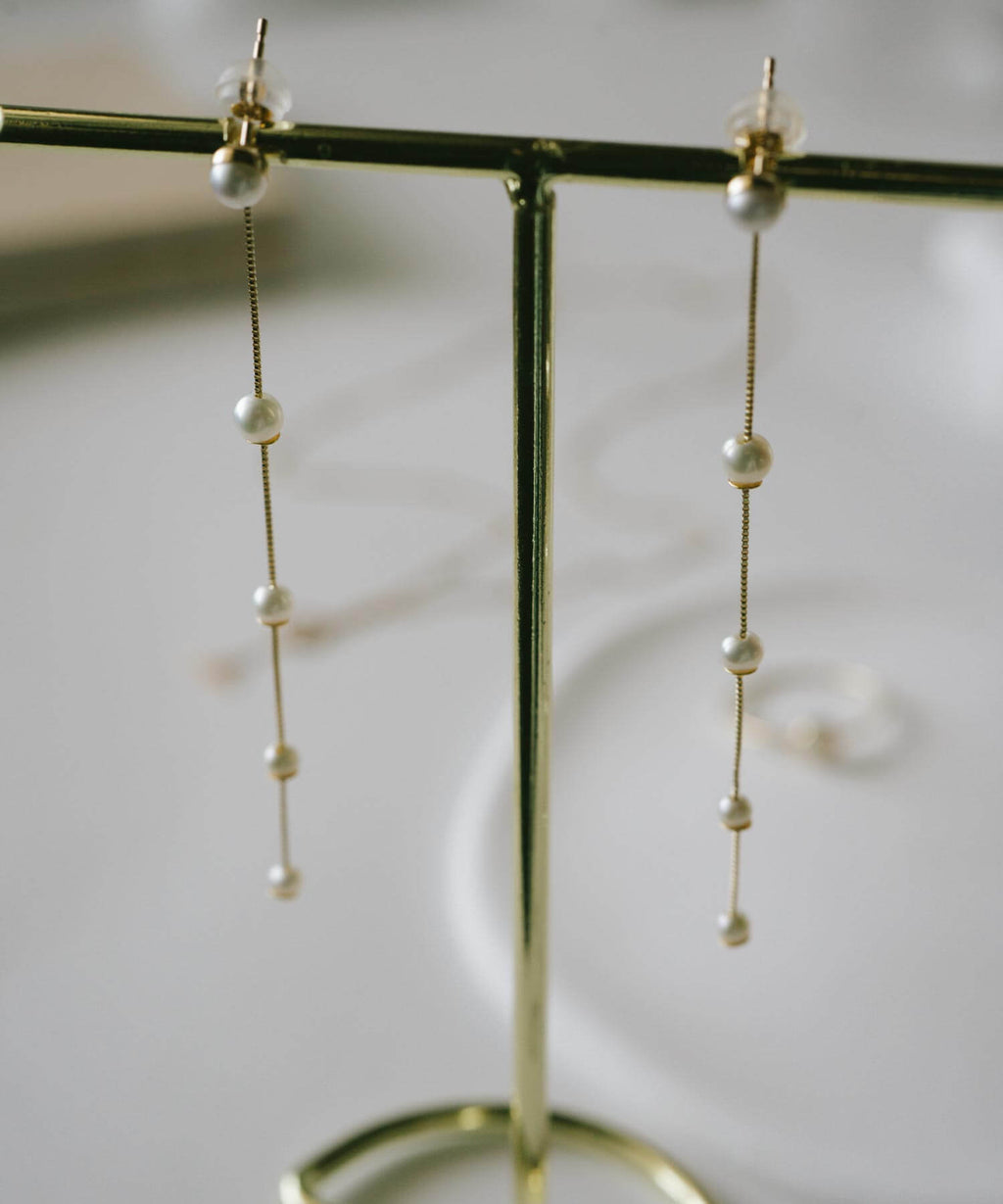 10K Gold Pearl Dangle Threader Earrings | PERLE-QUINT