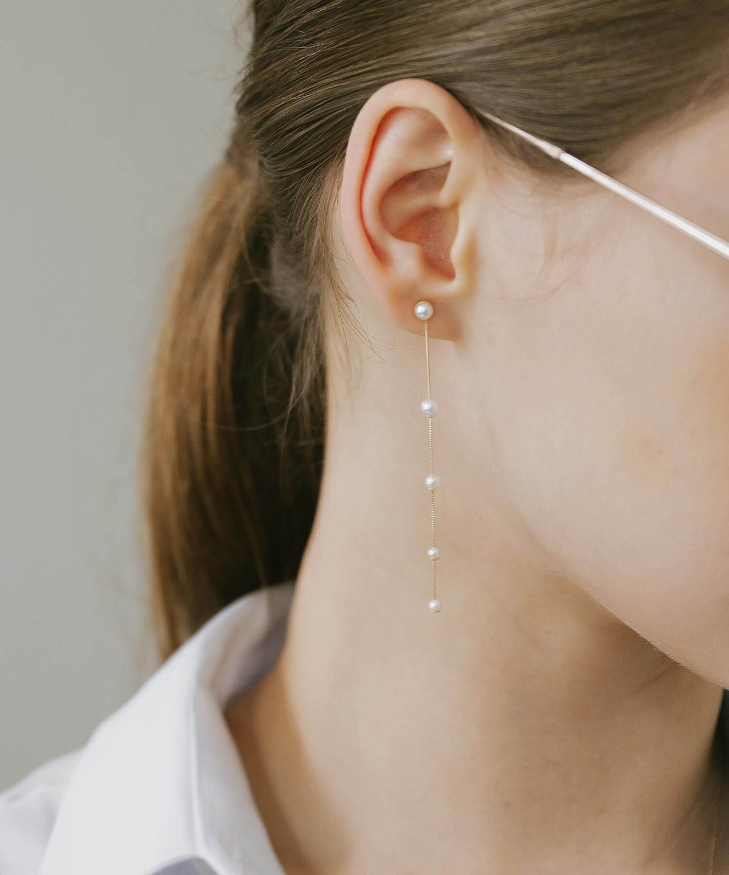10K Gold Pearl Dangle Threader Earrings | PERLE-QUINT