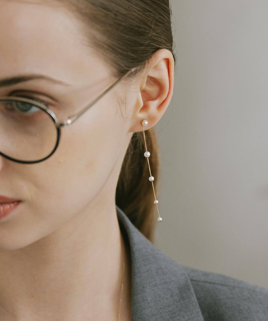 10K Gold Pearl Dangle Threader Earrings | PERLE-QUINT