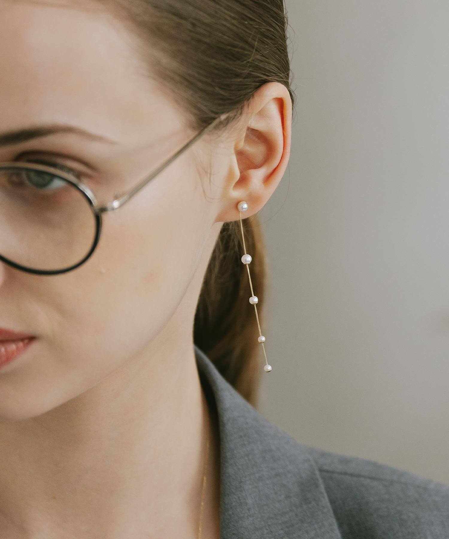 10K Gold Pearl Dangle Threader Earrings | PERLE-QUINT