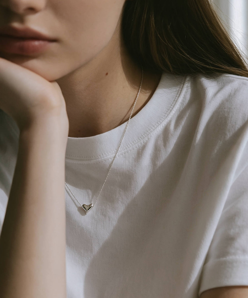 925 Sterling Silver Asymmetric Heart Necklace | PALNE