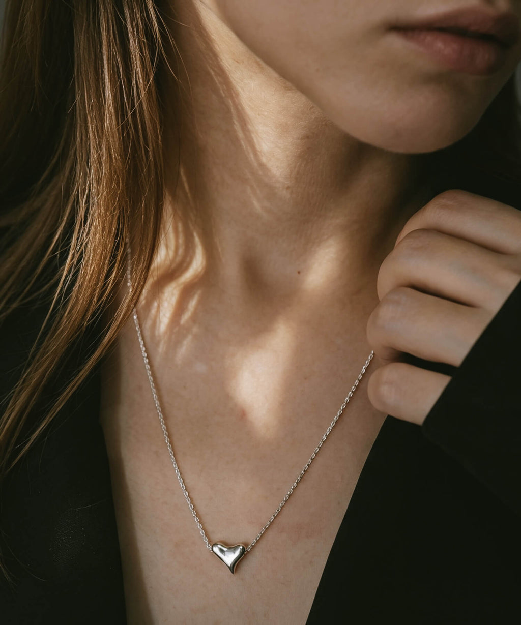 925 Sterling Silver Asymmetric Heart Necklace | PALNE