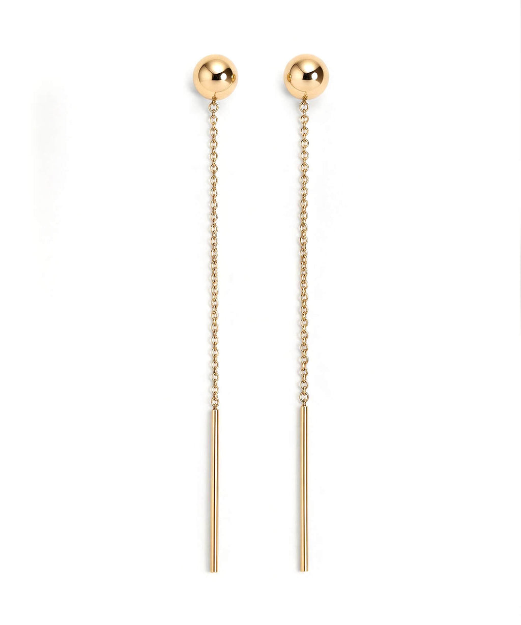 18K gold hanging ball chain earrings 6.5cm | PRENDOR-SHORT