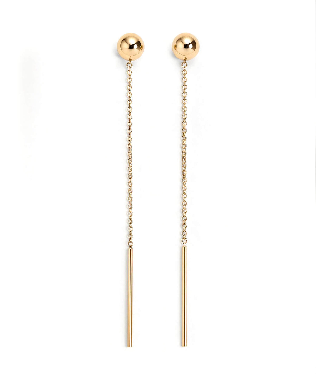 18K gold hanging ball chain earrings 6.5cm | PRENDOR-SHORT