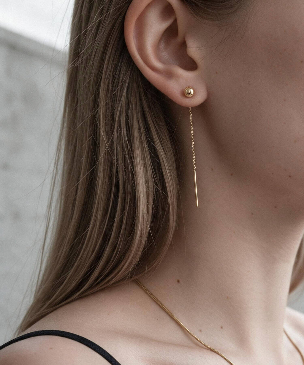 18K gold hanging ball chain earrings 6.5cm | PRENDOR-SHORT
