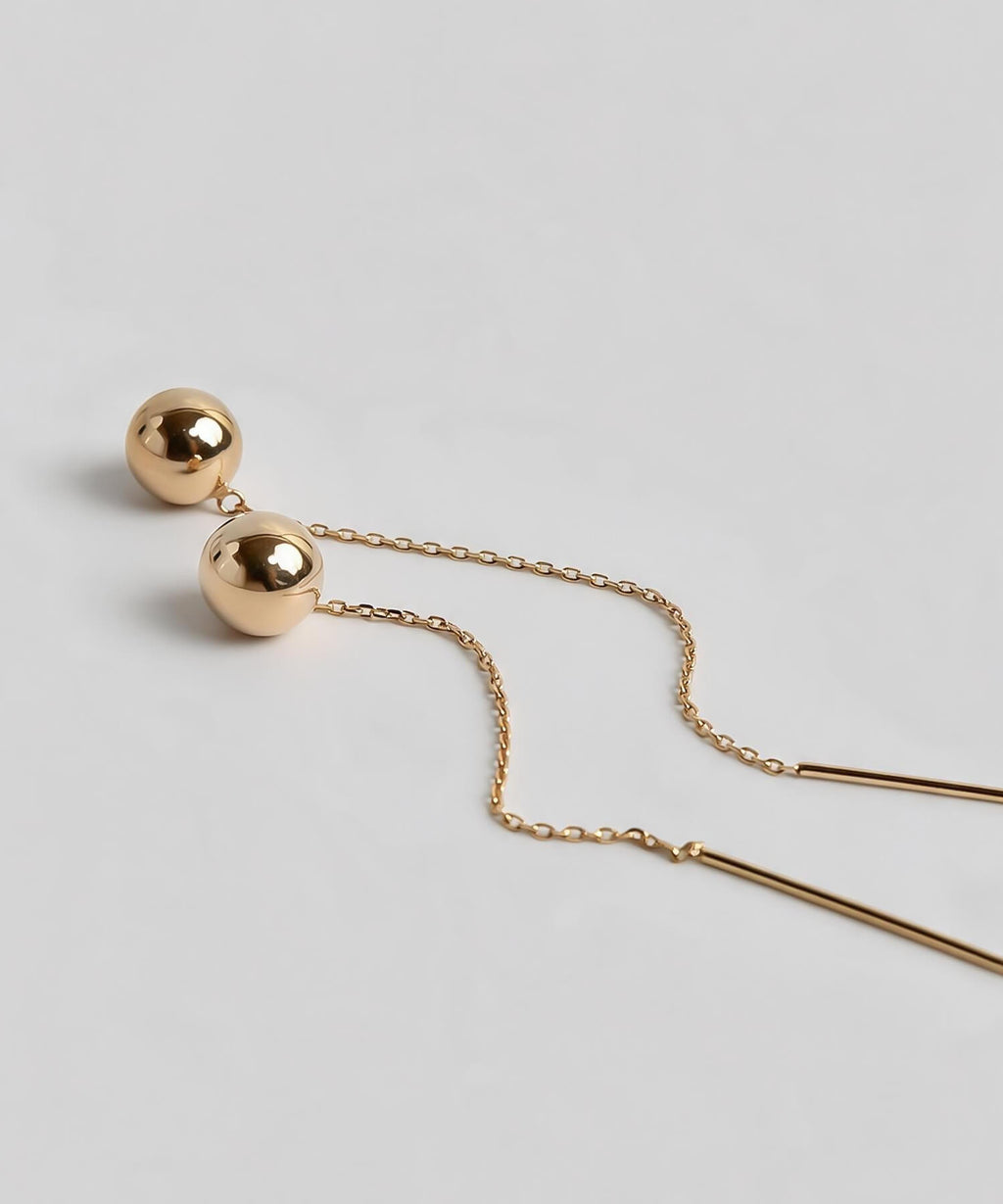 18K gold hanging ball chain earrings 6.5cm | PRENDOR-SHORT