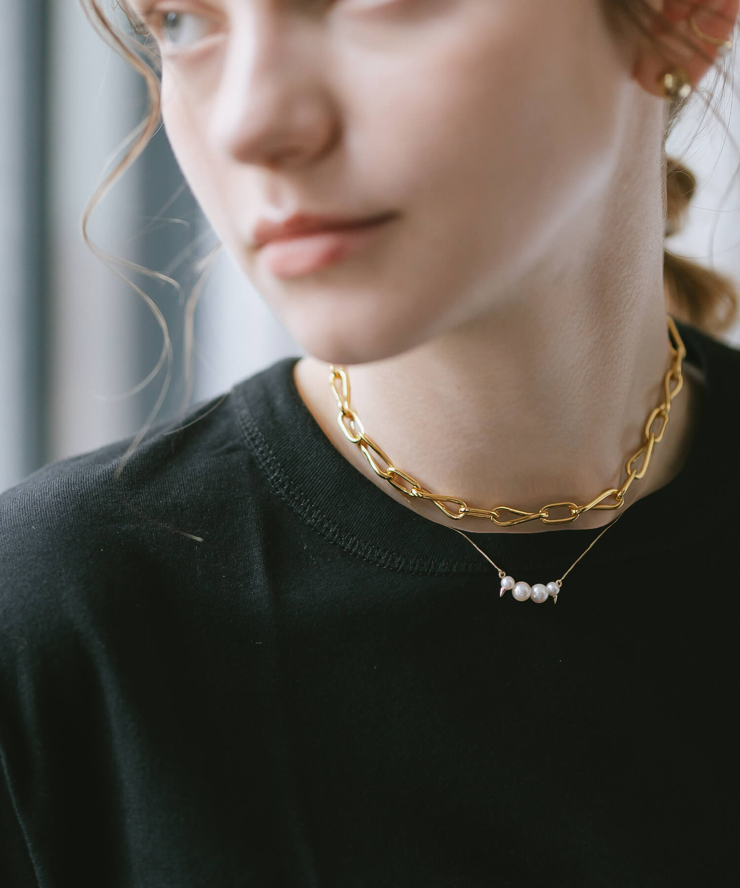 Spike Studs Pearl Necklace | QUATLUNE