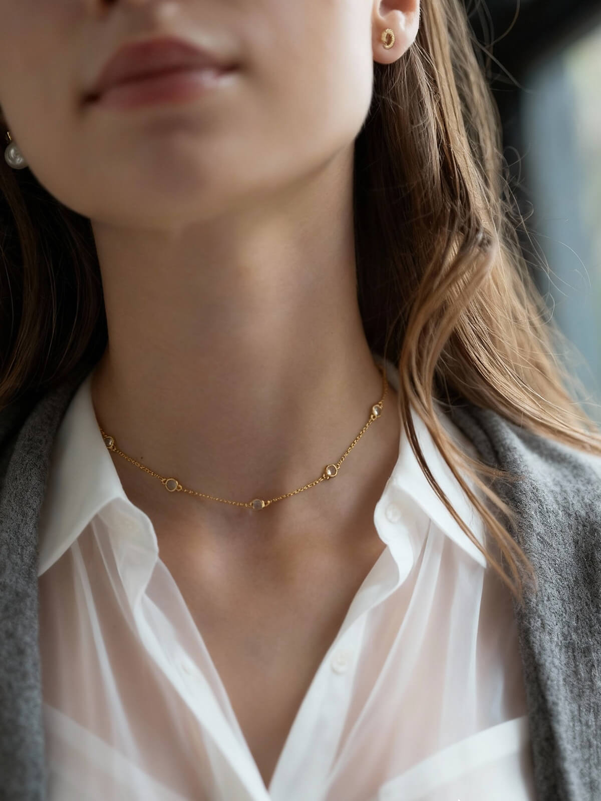 18K Gold Plated Sterling Silver Dewline Choker Necklace | QUINELLE