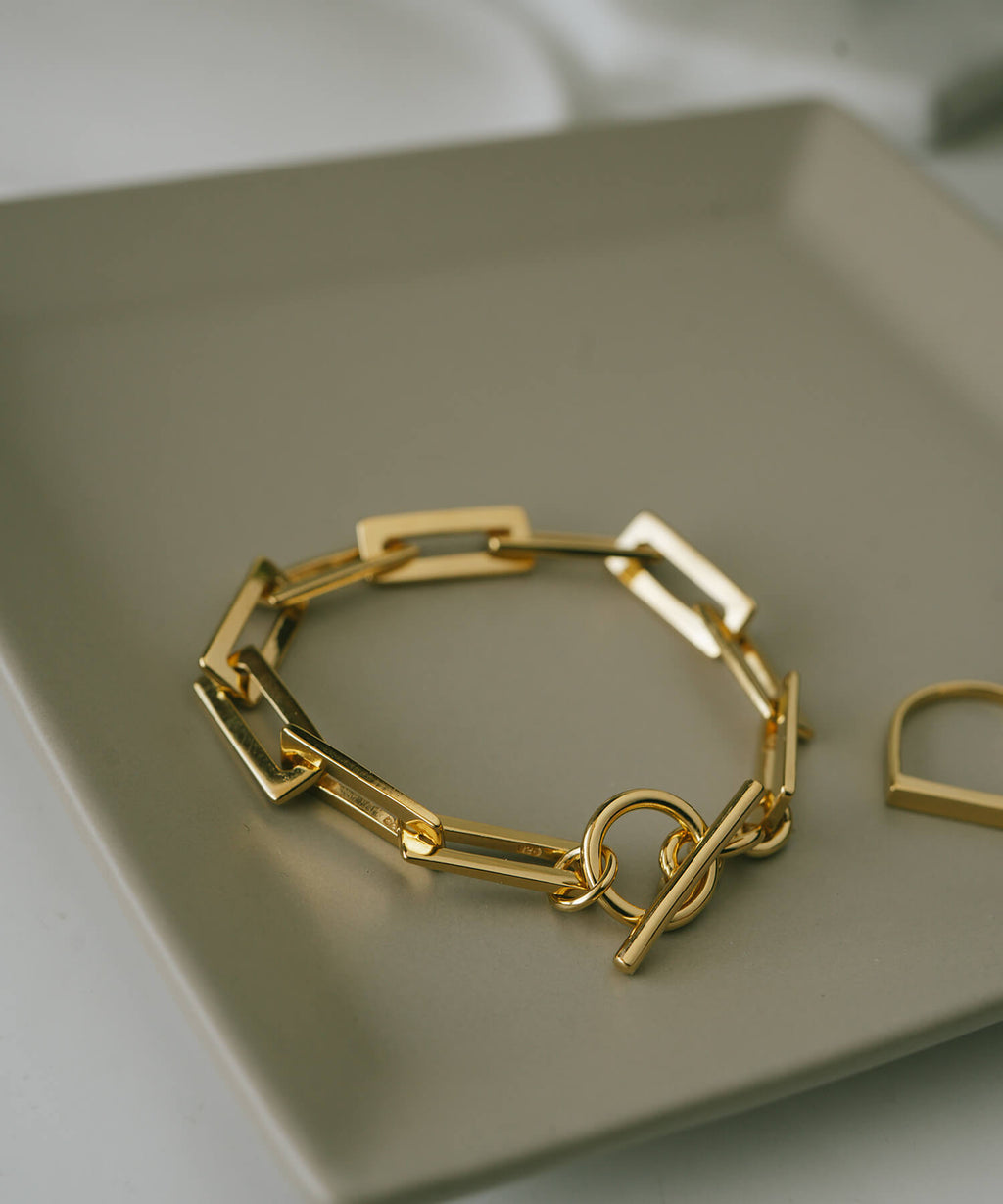 18K Gold Plated Sterling Silver Block Chain Bracelet | RECTANA