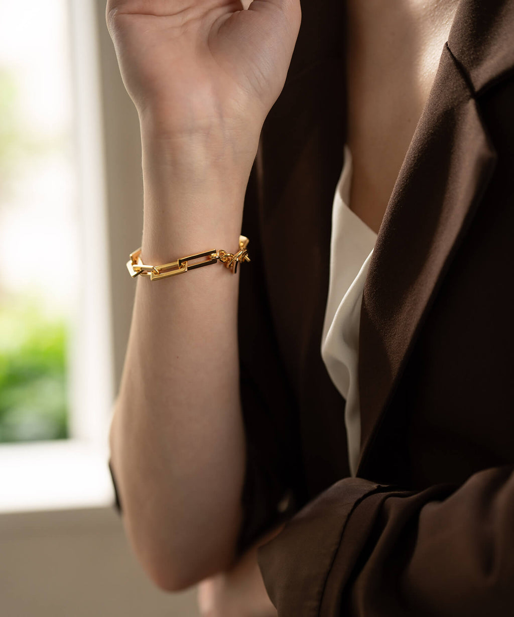 18K Gold Plated Sterling Silver Block Chain Bracelet | RECTANA