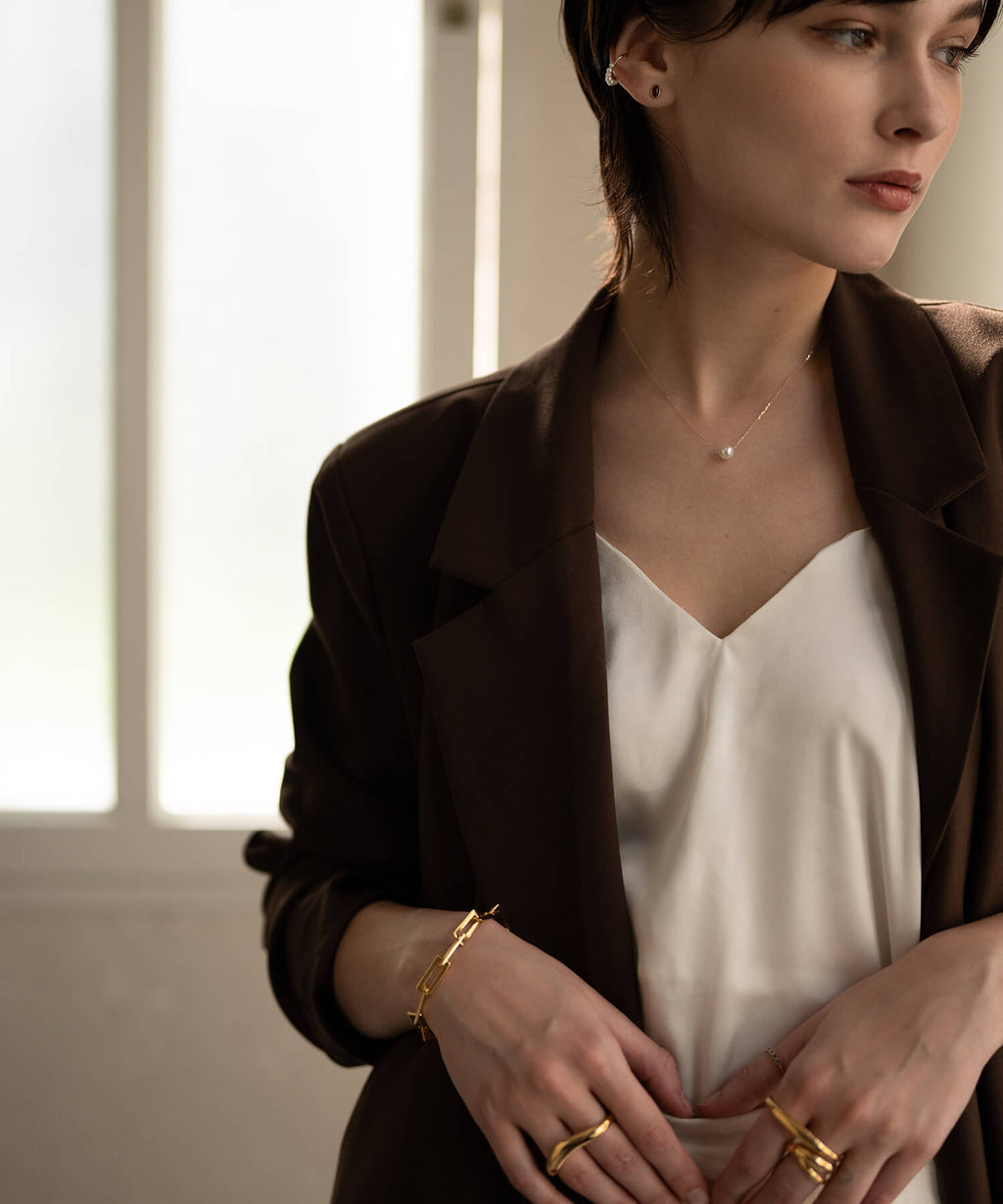 18K Gold Plated Sterling Silver Block Chain Bracelet | RECTANA