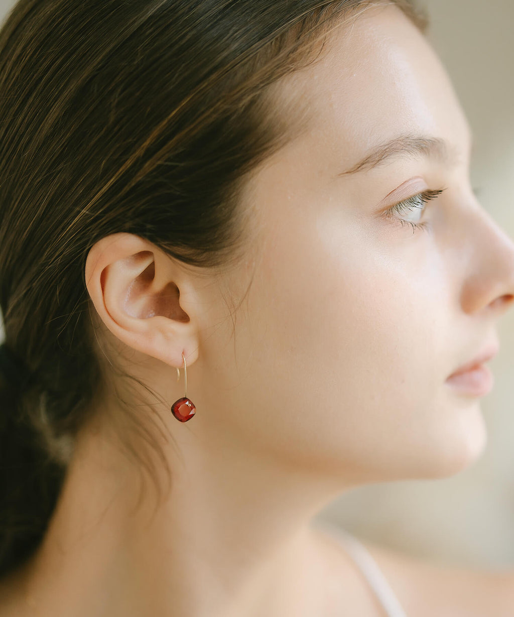 10K Gold Garnet Hook Earrings | LACHTARA-FEM