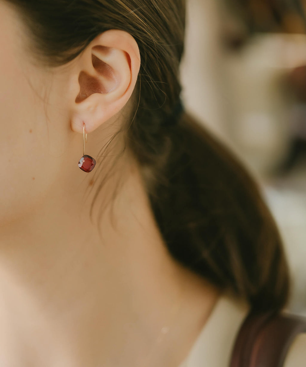 10K Gold Garnet Hook Earrings | LACHTARA-FEM