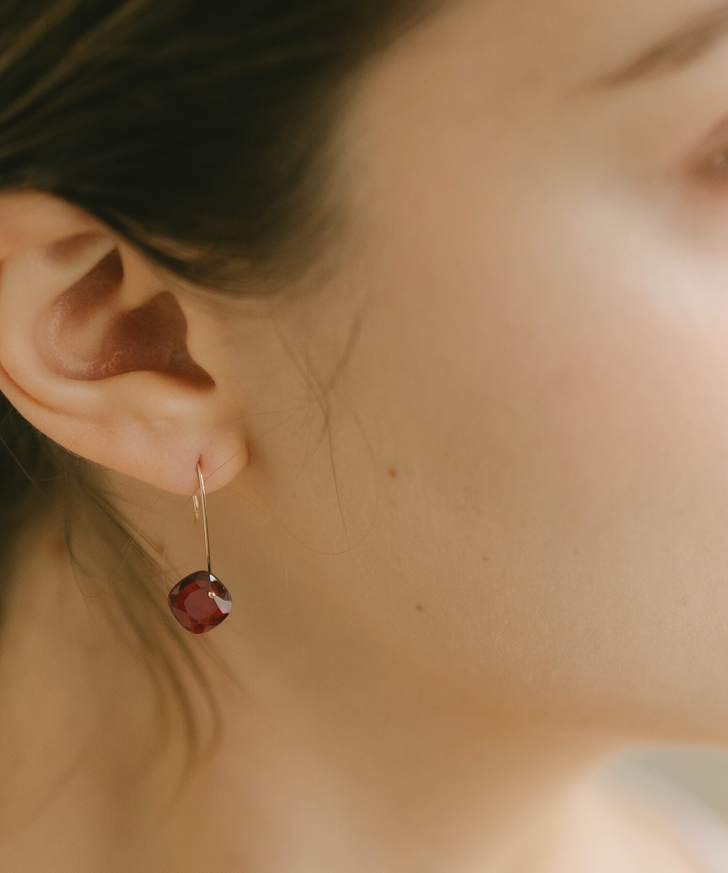 10K Gold Garnet Hook Earrings | LACHTARA-FEM